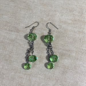 GREEN dangly earrings-no plugs